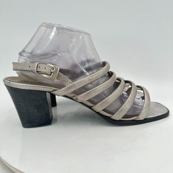 YSL Yves Saint Laurent Women Size 11N Silver Block Buckle Heel Sandal - Picture 4 of 11